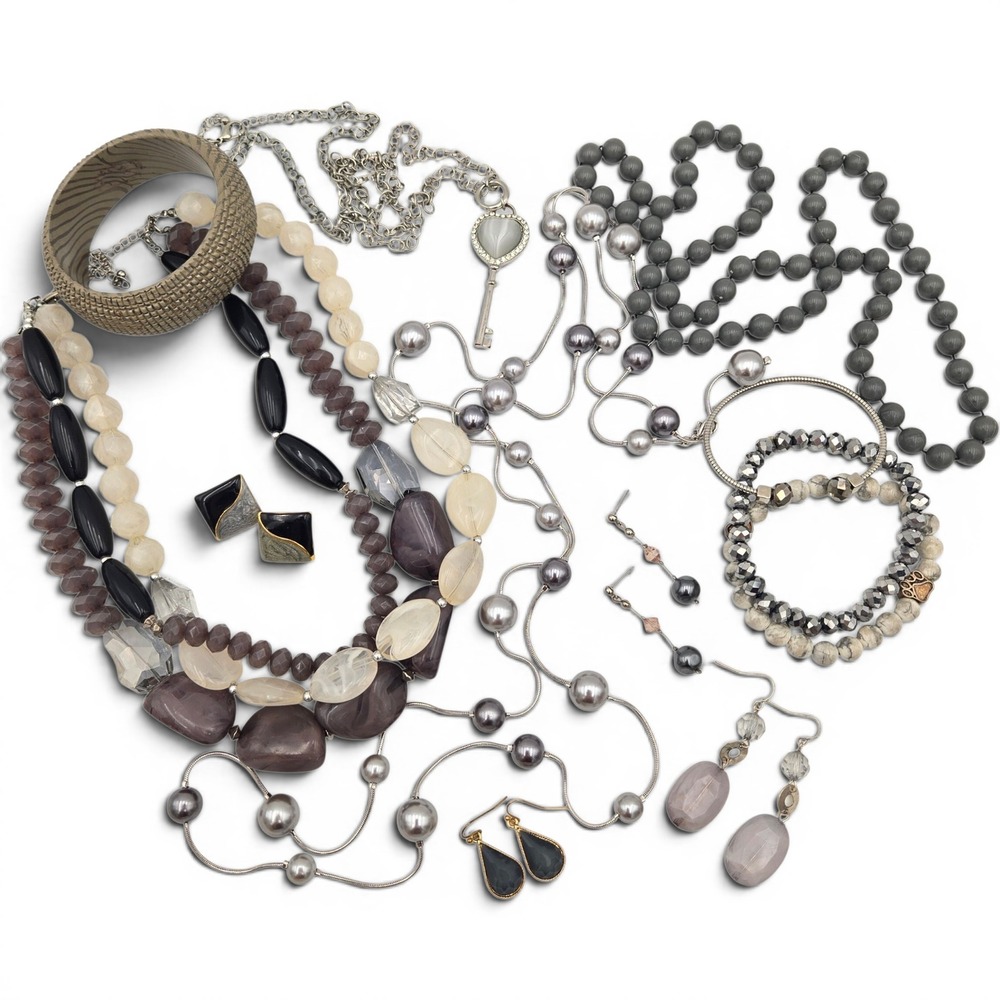 Gray Gradient 12pc Jewelry Lot Necklaces Bracelets Earrings Mixed Jewelry